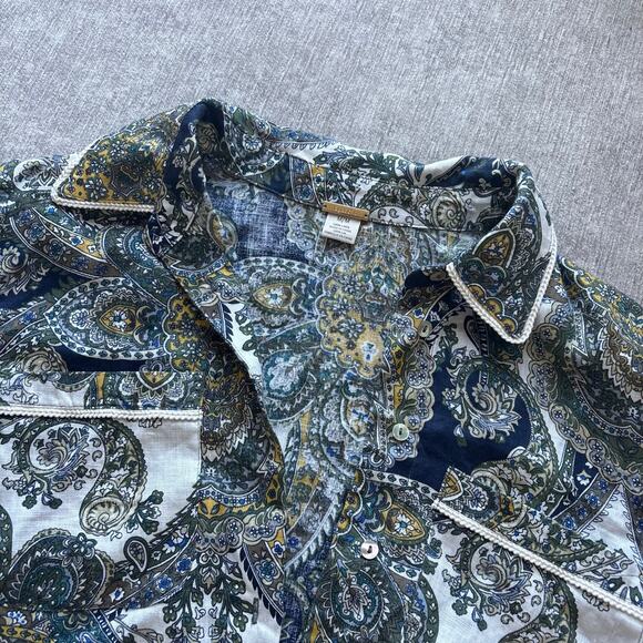 Magaschoni Linen Top 
Paisley Print and knot detail 
Size: M
NWOT - Picture 2 of 6